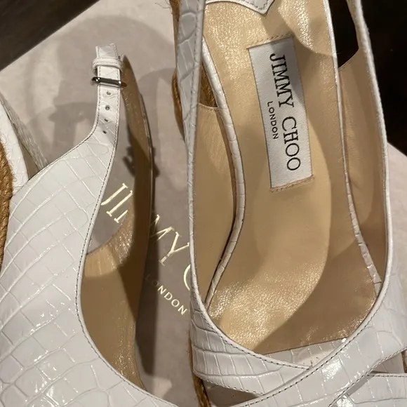 JIMMY CHOO Cork Braided Amely 105 Croc Wedge Sandals