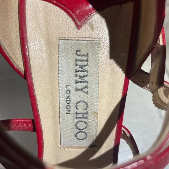 Jimmy CHoo emanuele patent leather strappy sandal heels shoes crushed red sz 40