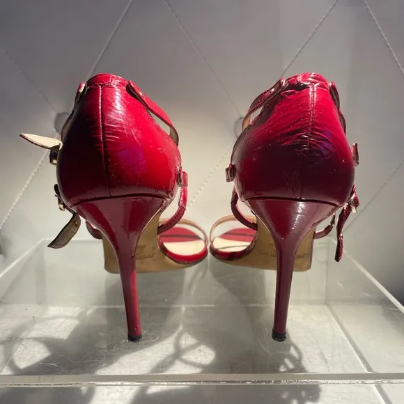 Jimmy CHoo emanuele patent leather strappy sandal heels shoes crushed red sz 40