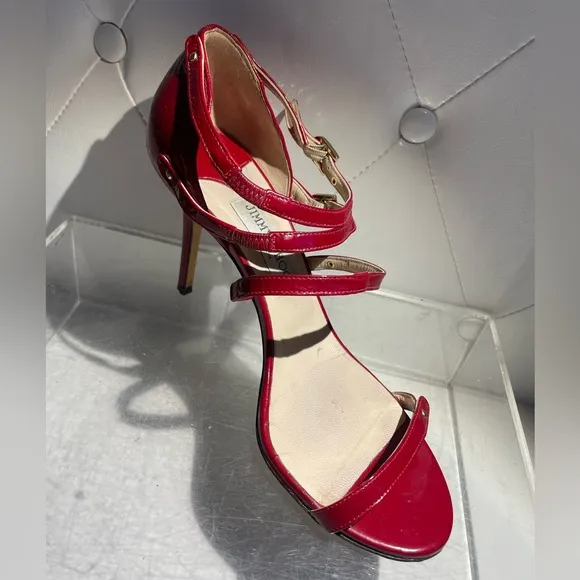 Jimmy CHoo emanuele patent leather strappy sandal heels shoes crushed red sz 40