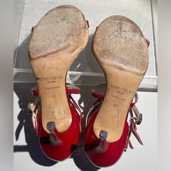 Jimmy CHoo emanuele patent leather strappy sandal heels shoes crushed red sz 40