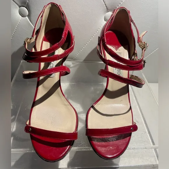 Jimmy CHoo emanuele patent leather strappy sandal heels shoes crushed red sz 40