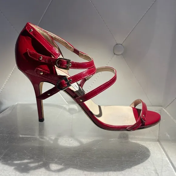 Jimmy CHoo emanuele patent leather strappy sandal heels shoes crushed red sz 40