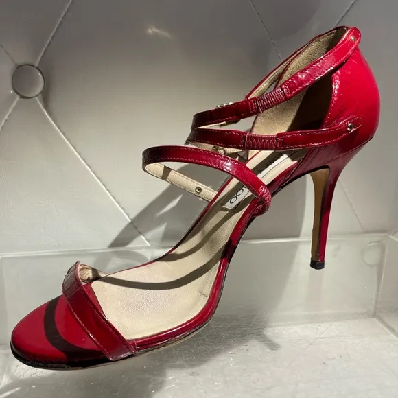 Jimmy CHoo emanuele patent leather strappy sandal heels shoes crushed red sz 40