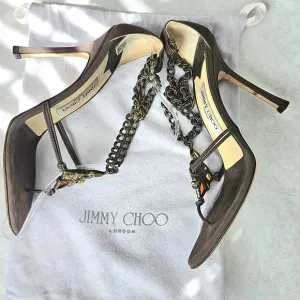 Jimmy Choo Emmy brown suede sandal heels dust bag
