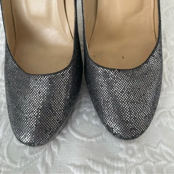 Jimmy Choo Eros Silver Metallic Sparkle Platform Pumps Heels EU 40 US si…
