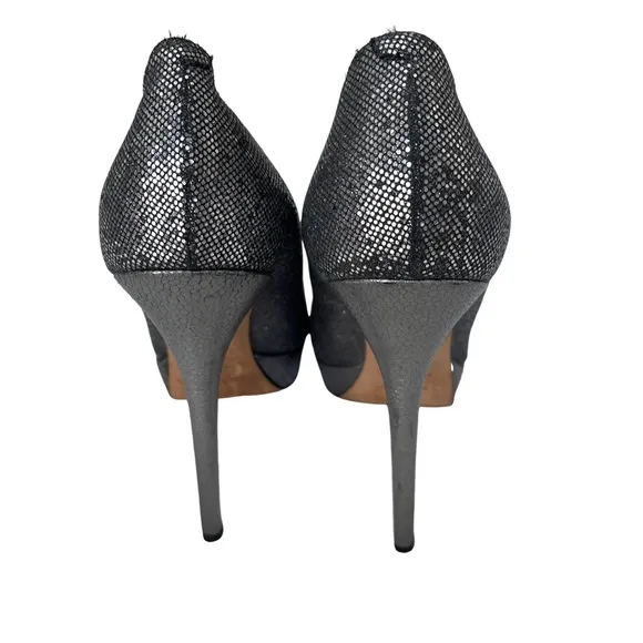 Jimmy Choo Eros Silver Metallic Sparkle Platform Pumps Heels EU 40 US si…