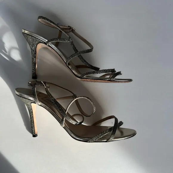 Jimmy Choo Gold Glitter Lame Elaine Strappy Sandals Size 39 High heels