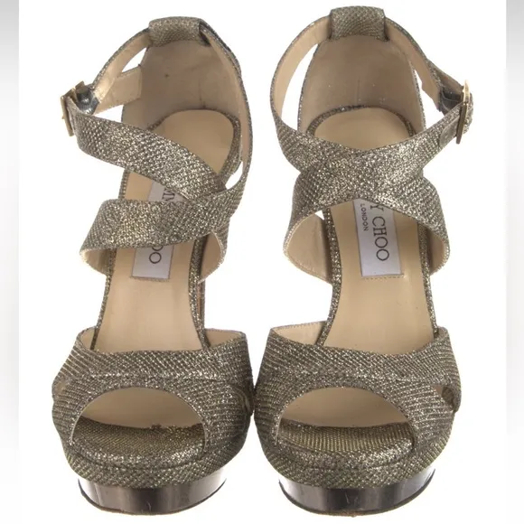 Jimmy Choo Gold Strappy High Heels IT 39