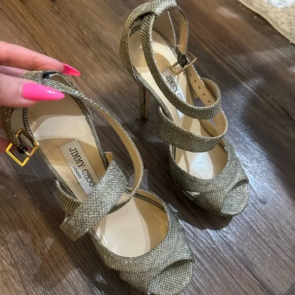 Jimmy Choo Gold Strappy High Heels IT 39