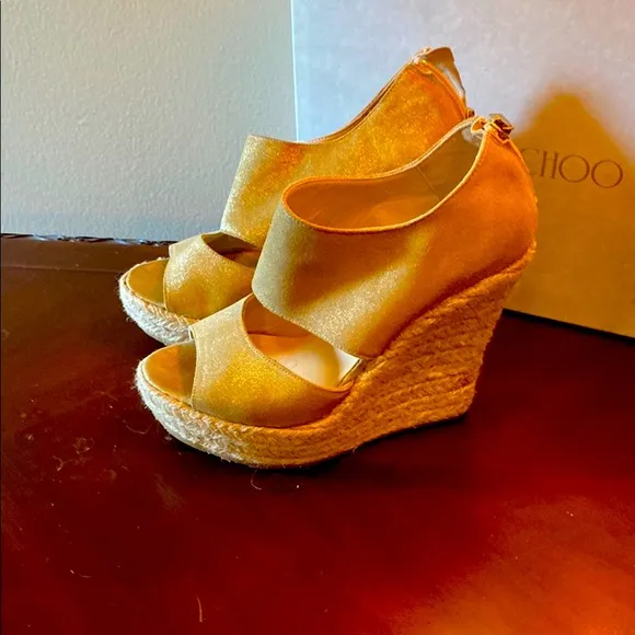 Jimmy Choo Gold Wedge Sandals