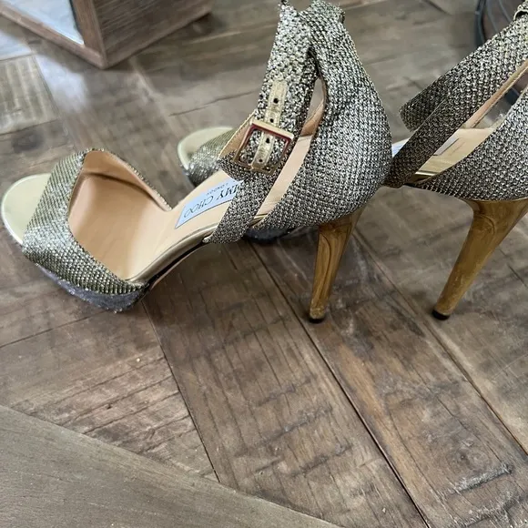 Jimmy Choo Kayden gold/silver glitter heels