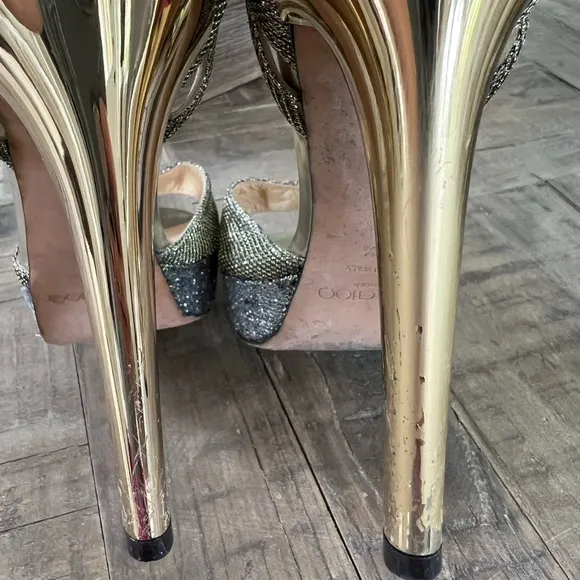 Jimmy Choo Kayden gold/silver glitter heels