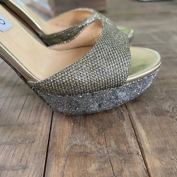 Jimmy Choo Kayden gold/silver glitter heels