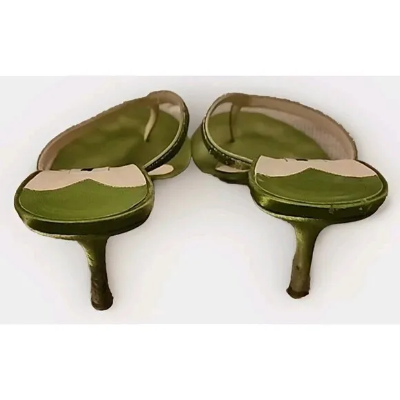 Jimmy Choo London Heel Sandals Thongs Green Sparkle US 8 EU 40