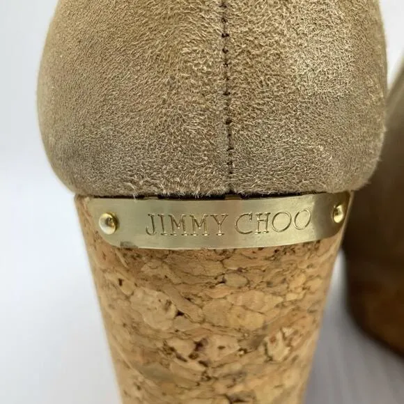 Jimmy Choo Pacita Tan Suede Cork Wedge Heels Shoes Size 36 6