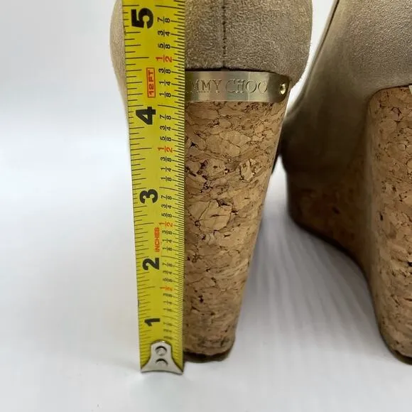 Jimmy Choo Pacita Tan Suede Cork Wedge Heels Shoes Size 36 6