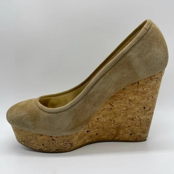 Jimmy Choo Pacita Tan Suede Cork Wedge Heels Shoes Size 36 6