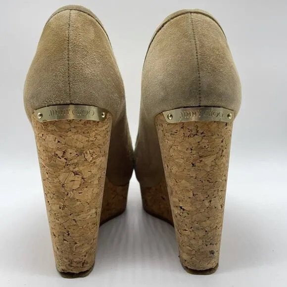 Jimmy Choo Pacita Tan Suede Cork Wedge Heels Shoes Size 36 6