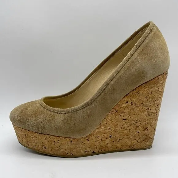 Jimmy Choo Pacita Tan Suede Cork Wedge Heels Shoes Size 36 6