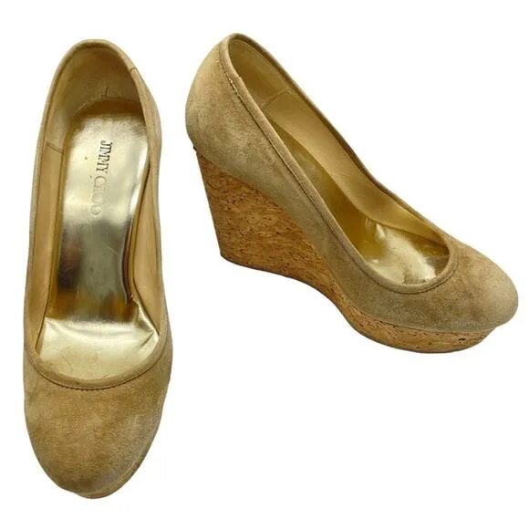 Jimmy Choo Pacita Tan Suede Cork Wedge Heels Shoes Size 36 6