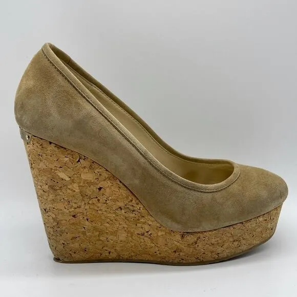 Jimmy Choo Pacita Tan Suede Cork Wedge Heels Shoes Size 36 6