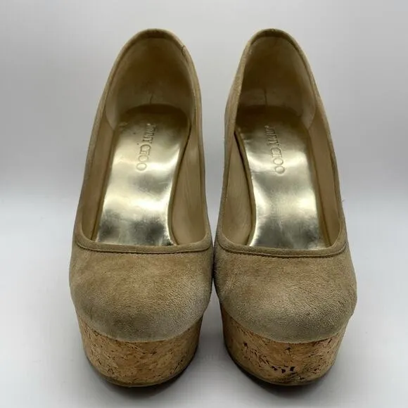 Jimmy Choo Pacita Tan Suede Cork Wedge Heels Shoes Size 36 6