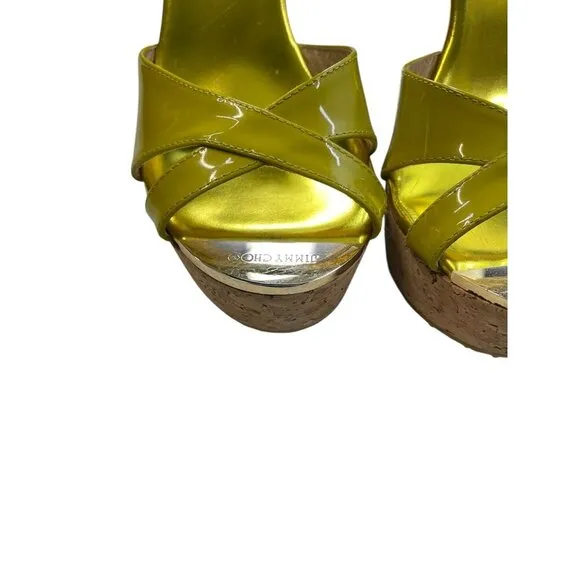 Jimmy Choo Pandora Cork Wedge Platform Slip On Sandals