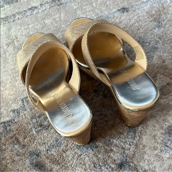 Jimmy Choo Parker 100 Metallic Textured leather Wedge Sandals Gold size 37.5