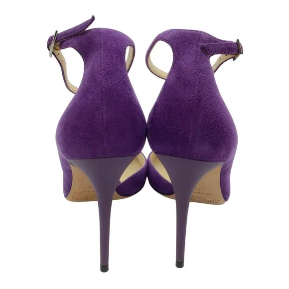 Jimmy Choo Purple Suede D'Orsay Pumps with Ankle Strap