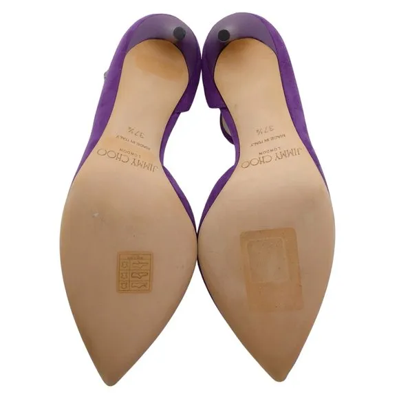Jimmy Choo Purple Suede D'Orsay Pumps with Ankle Strap