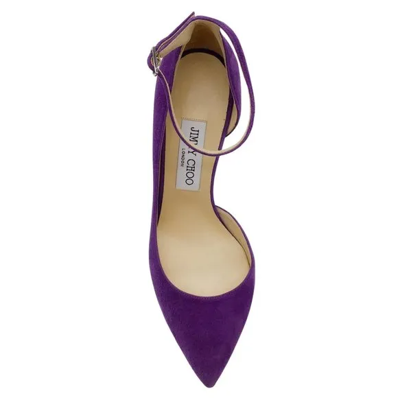 Jimmy Choo Purple Suede D'Orsay Pumps with Ankle Strap