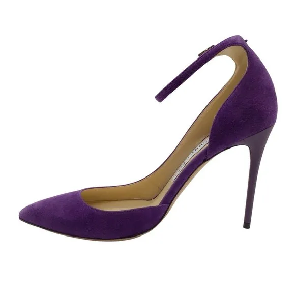 Jimmy Choo Purple Suede D'Orsay Pumps with Ankle Strap