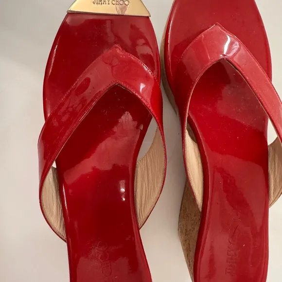 Jimmy Choo Red and Gold Platform Shoes