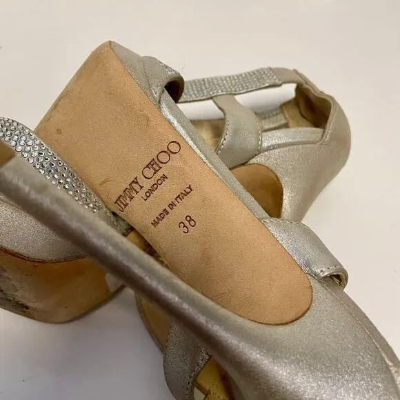 Jimmy Choo Silver Rhinestone Heels Size IT 38 / US 8