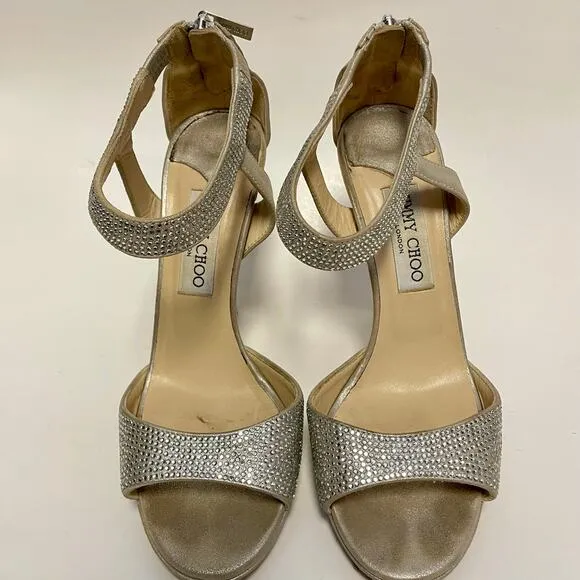 Jimmy Choo Silver Rhinestone Heels Size IT 38 / US 8