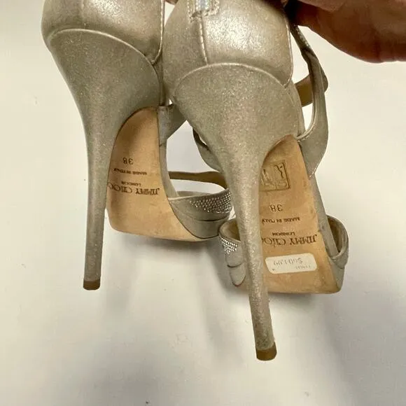 Jimmy Choo Silver Rhinestone Heels Size IT 38 / US 8