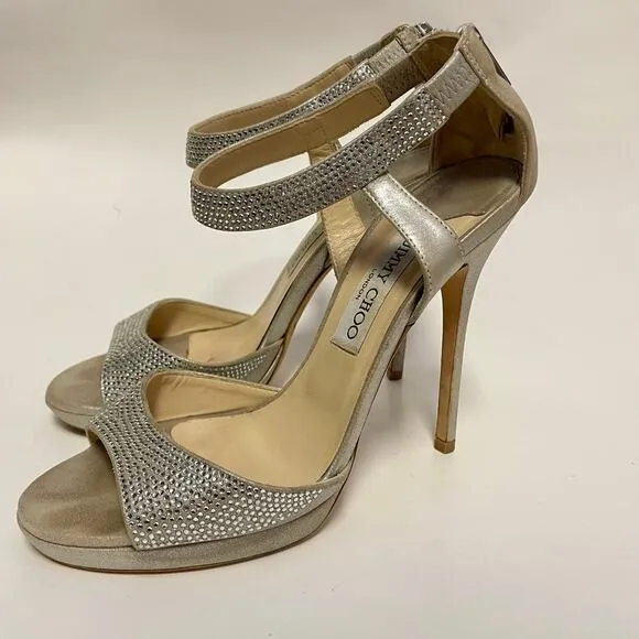 Jimmy Choo Silver Rhinestone Heels Size IT 38 / US 8