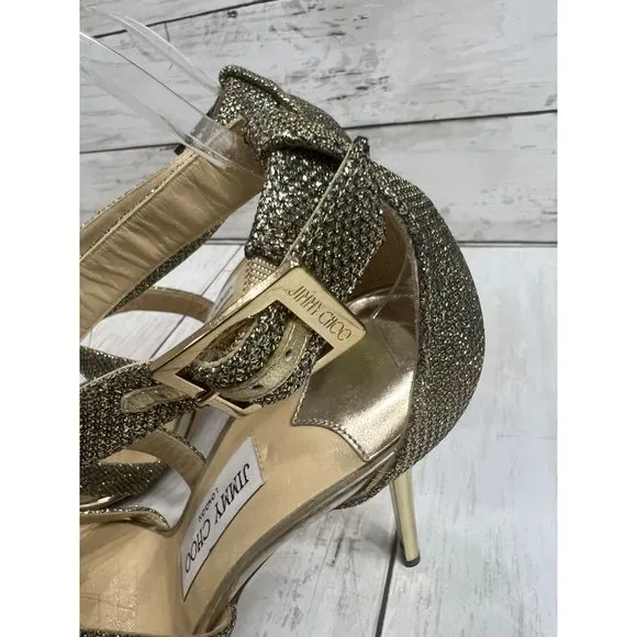 Jimmy Choo Size 40 Louise Sandals Metallic Coarse Glitter High Heel