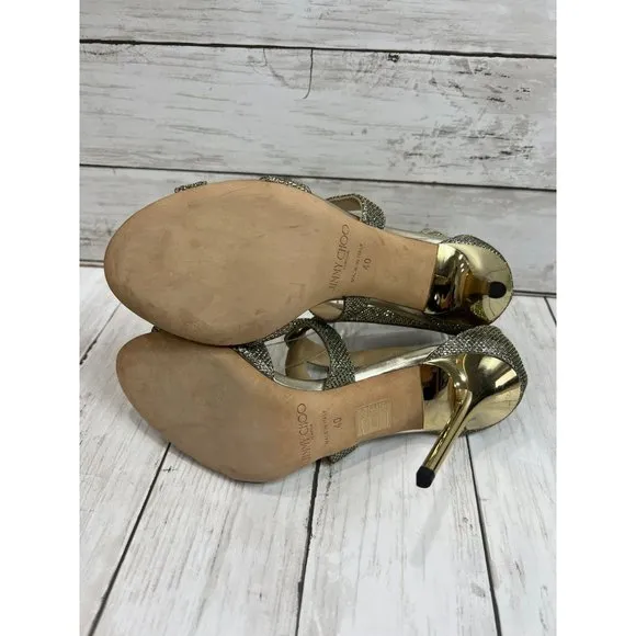 Jimmy Choo Size 40 Louise Sandals Metallic Coarse Glitter High Heel