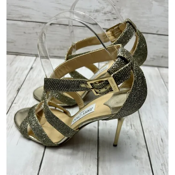 Jimmy Choo Size 40 Louise Sandals Metallic Coarse Glitter High Heel