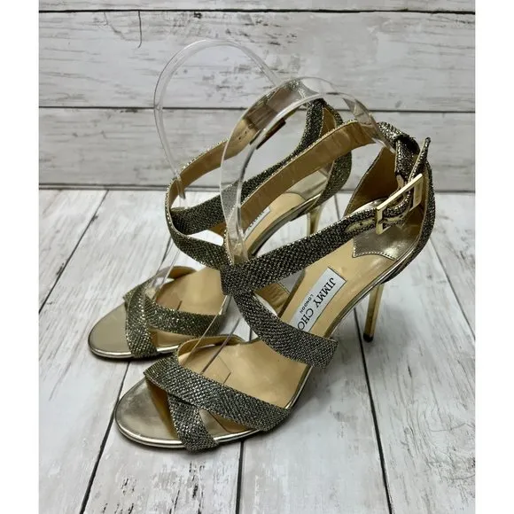 Jimmy Choo Size 40 Louise Sandals Metallic Coarse Glitter High Heel