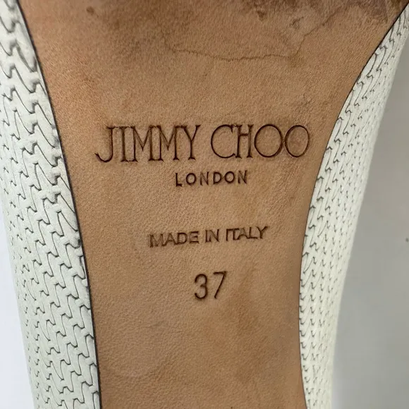 Jimmy Choo White Knitted Nubuck Leather Romy Pumps Size 37 cream/beige/tan/white