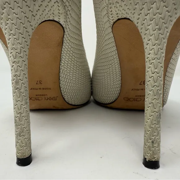 Jimmy Choo White Knitted Nubuck Leather Romy Pumps Size 37 cream/beige/tan/white