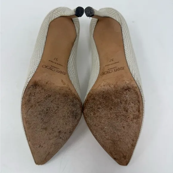 Jimmy Choo White Knitted Nubuck Leather Romy Pumps Size 37 cream/beige/tan/white