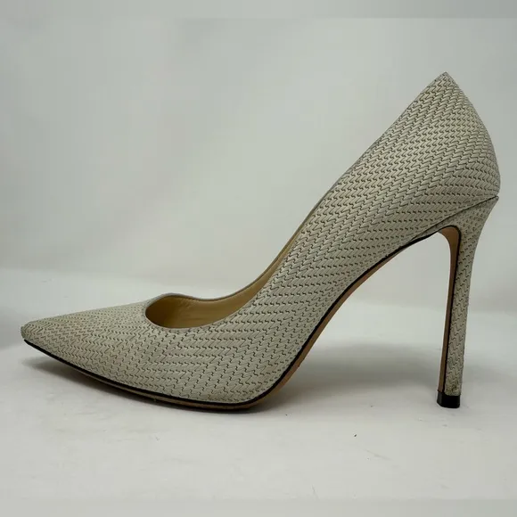Jimmy Choo White Knitted Nubuck Leather Romy Pumps Size 37 cream/beige/tan/white