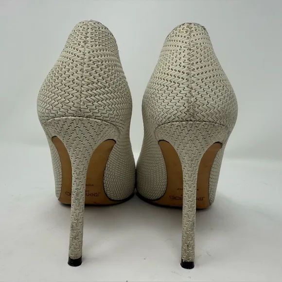 Jimmy Choo White Knitted Nubuck Leather Romy Pumps Size 37 cream/beige/tan/white