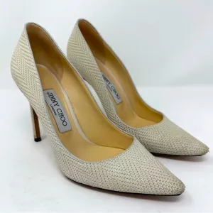 Jimmy Choo White Knitted Nubuck Leather Romy Pumps Size 37 cream/beige/tan/white