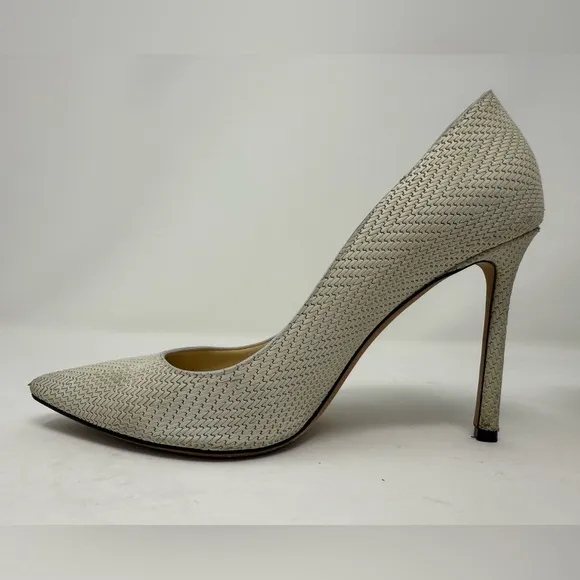 Jimmy Choo White Knitted Nubuck Leather Romy Pumps Size 37 cream/beige/tan/white