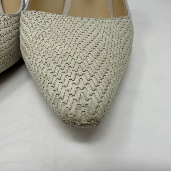 Jimmy Choo White Knitted Nubuck Leather Romy Pumps Size 37 cream/beige/tan/white